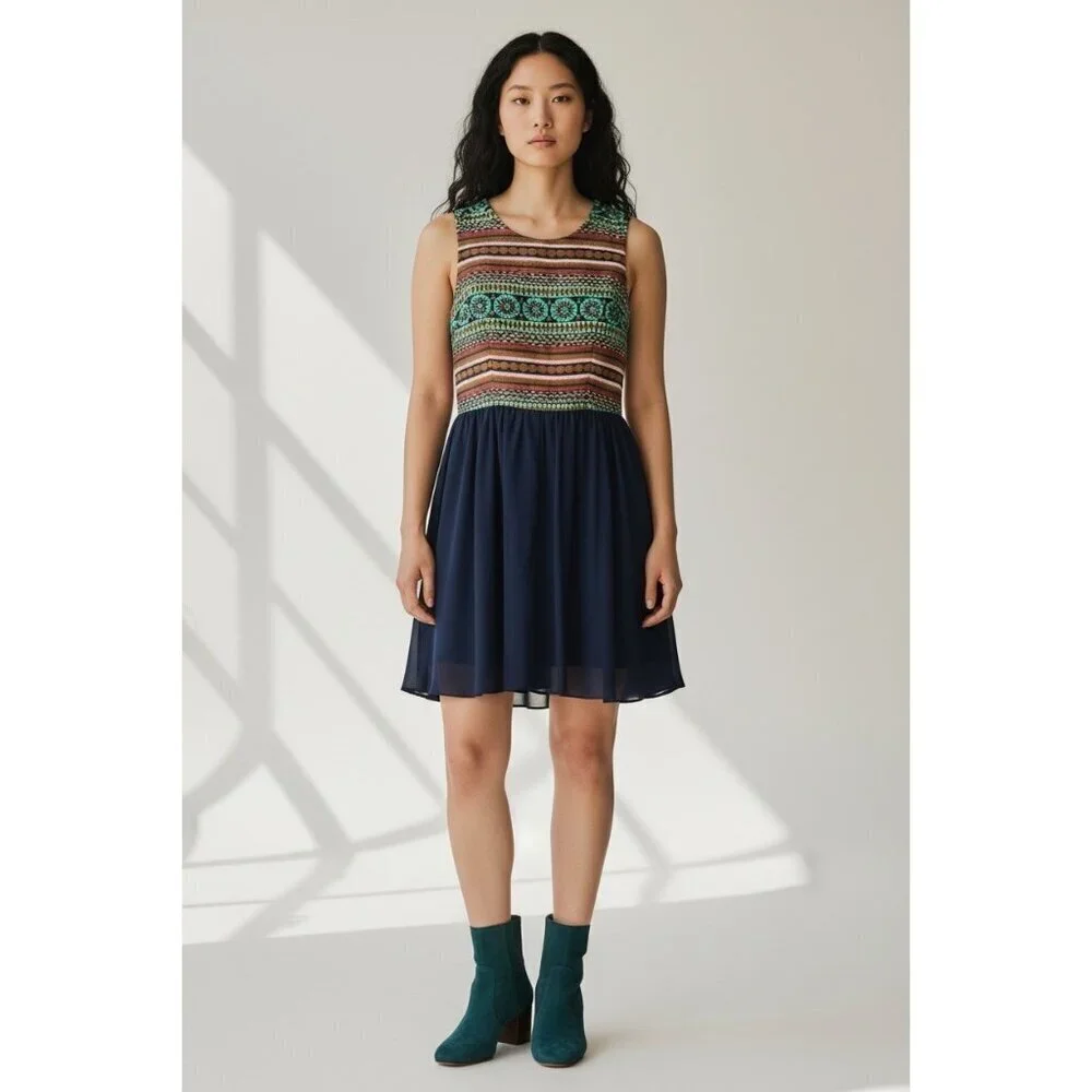 Nomad Morgan Carper Women's Navy Blue Sleeve Dress